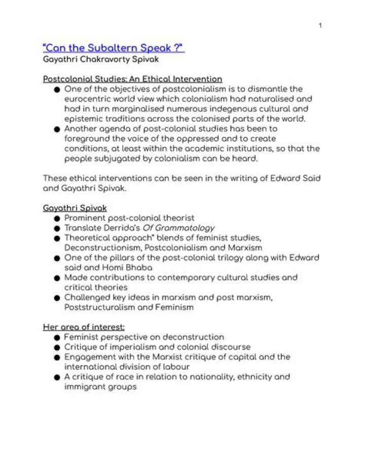 Can the Subaltern Speak essay summary