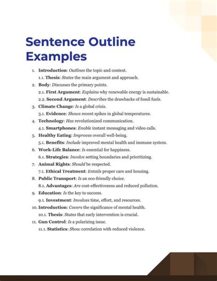 What is sentence outline and example